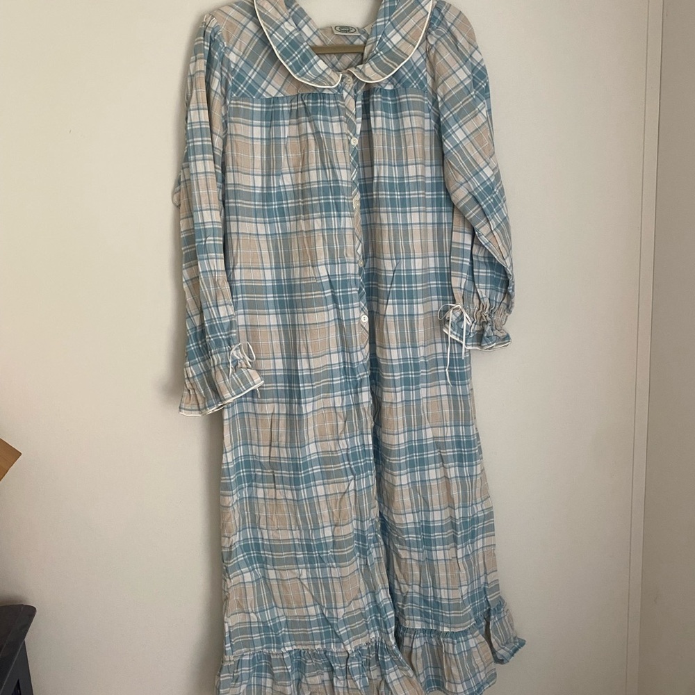 Vintage Laura Ashley Blue and White Checkered Cotton Nightgown